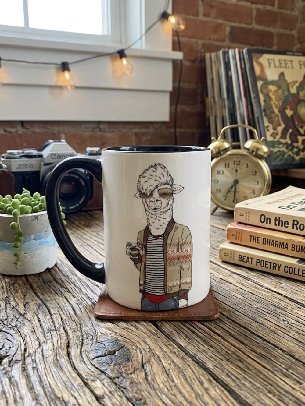 Signature Housewares Hipster Animal Llama Coffee Mug with Cardigan & Sunglasses